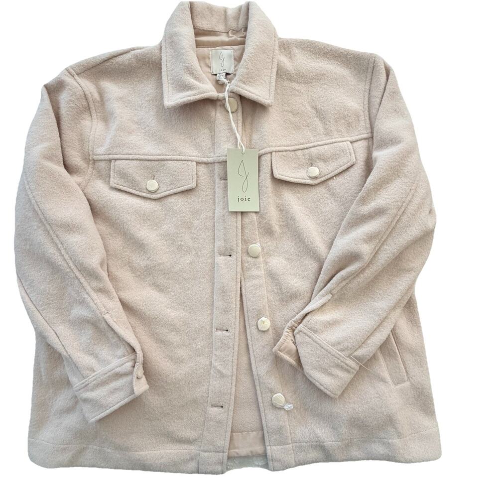 New Joie Soft Beige Womens Front Button Shacket Size L NWT Classic Capsule